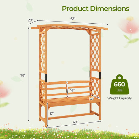 6.5 FT Tall Patio Garden Arbor with Pergola and 2-Seat Bench for Garden Backyard Decoration-Yellow LuxuryLifeWay Online Store