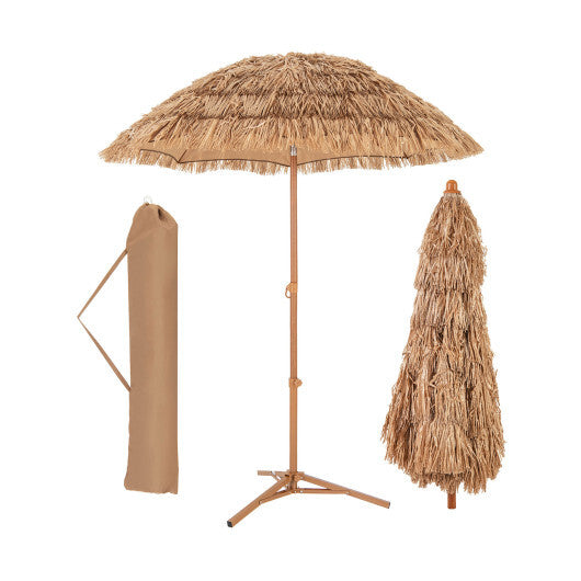 6.5 Feet Thatched Tiki Umbrella with Foldable Stand Push Button Tilt-Natural LuxuryLifeWay Online Store