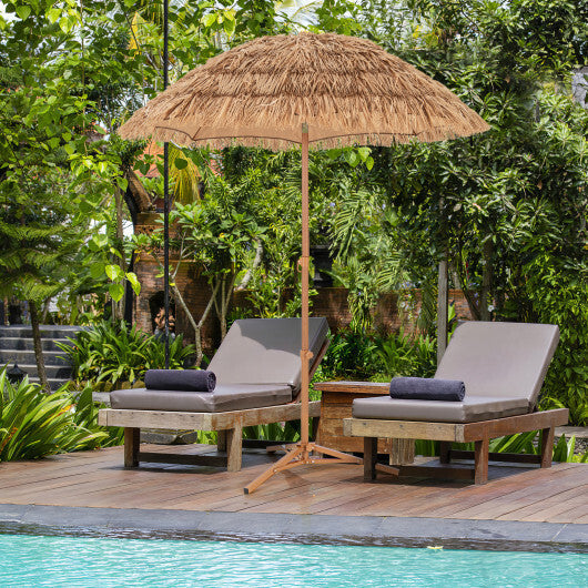 6.5 Feet Thatched Tiki Umbrella with Foldable Stand Push Button Tilt-Natural LuxuryLifeWay Online Store