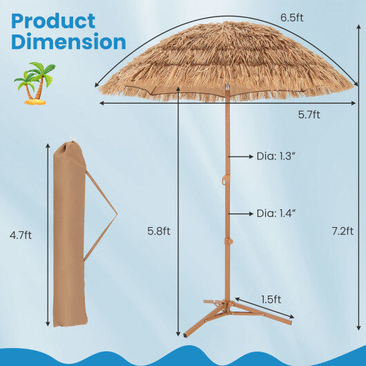 6.5 Feet Thatched Tiki Umbrella with Foldable Stand Push Button Tilt-Natural LuxuryLifeWay Online Store