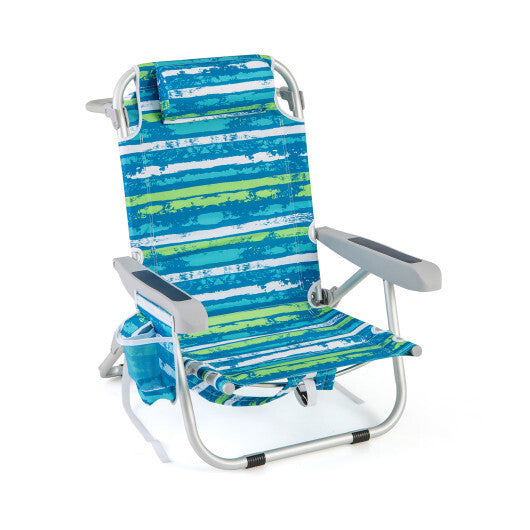 1 Piece Foldable Backpack Beach Chair with Cup Holder and Storage Pockets for Outdoor-Navy LuxuryLifeWay Online Store
