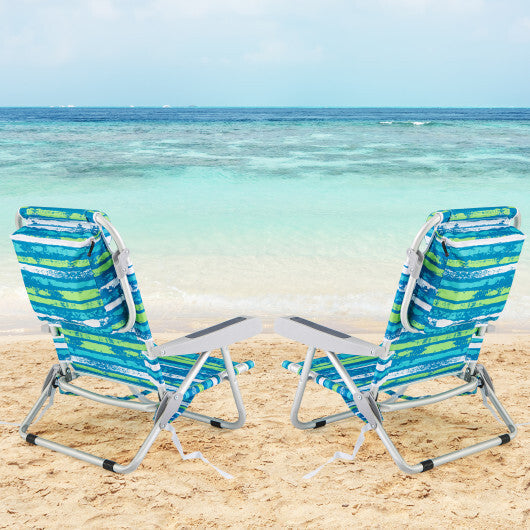 1 Piece Foldable Backpack Beach Chair with Cup Holder and Storage Pockets for Outdoor-Navy LuxuryLifeWay Online Store