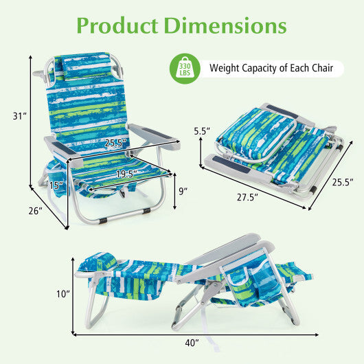1 Piece Foldable Backpack Beach Chair with Cup Holder and Storage Pockets for Outdoor-Navy LuxuryLifeWay Online Store