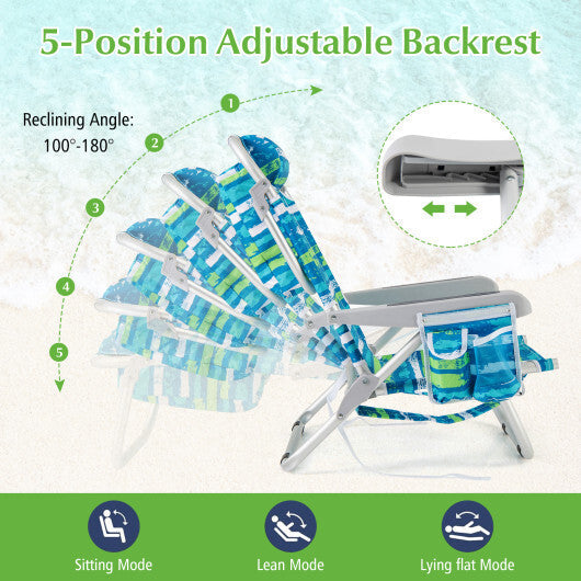 1 Piece Foldable Backpack Beach Chair with Cup Holder and Storage Pockets for Outdoor-Navy LuxuryLifeWay Online Store