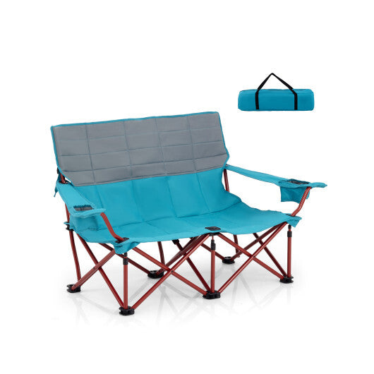 Oversized Camping Chair Folding Loveseat Camping Couch with Cup Holders & Thick Padding-Green