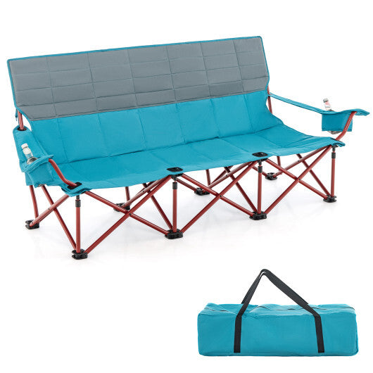 3 Person Folding Camping Chair with 2 Cup Holders Cotton Padding & Storage Bag-Blue - Color: Blue LuxuryLifeWay Online Store