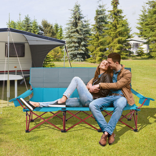 3 Person Folding Camping Chair with 2 Cup Holders Cotton Padding & Storage Bag-Blue - Color: Blue LuxuryLifeWay Online Store