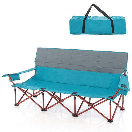 3 Person Folding Camping Chair with 2 Cup Holders Cotton Padding & Storage Bag-Blue - Color: Blue LuxuryLifeWay Online Store