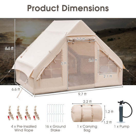 Inflatable Camping Tent 2/4/6 People Glamping Tent for Family Camping with Pump-Beige LuxuryLifeWay Online Store