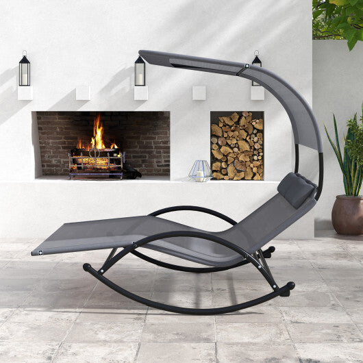 Outdoor Dual Rocker Sunbed 2-Person Canopied Patio Lounger with Detachable Headrests-Gray LuxuryLifeWay Online Store
