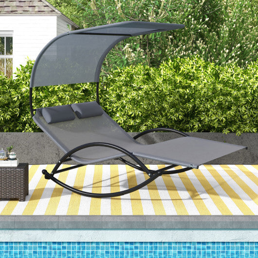 Outdoor Dual Rocker Sunbed 2-Person Canopied Patio Lounger with Detachable Headrests-Gray LuxuryLifeWay Online Store