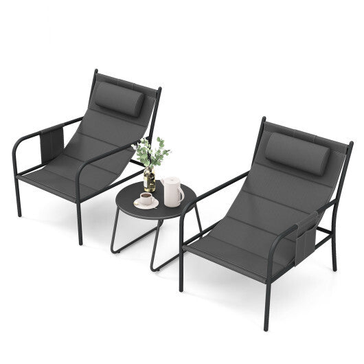 3 Piece Outdoor Bistro Set Patio Metal Chair and Coffee Table Set-Gray LuxuryLifeWay Online Store