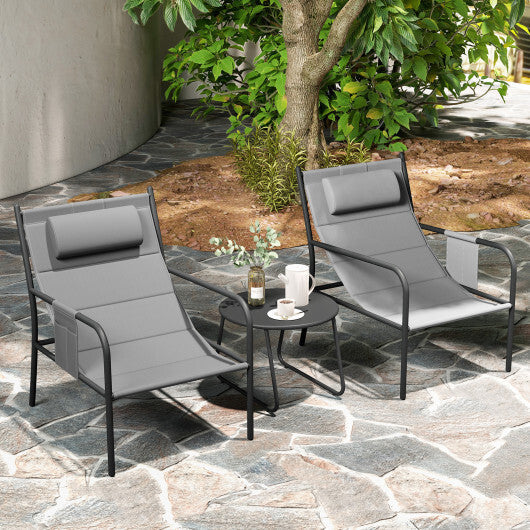 3 Piece Outdoor Bistro Set Patio Metal Chair and Coffee Table Set-Gray LuxuryLifeWay Online Store