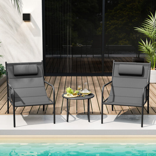 3 Piece Outdoor Bistro Set Patio Metal Chair and Coffee Table Set-Gray LuxuryLifeWay Online Store