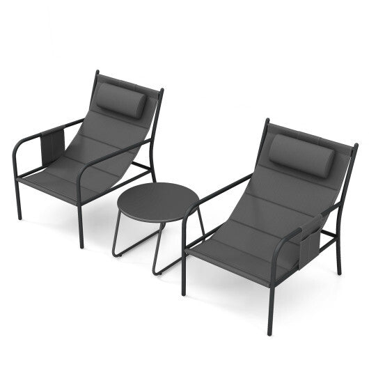 3 Piece Outdoor Bistro Set Patio Metal Chair and Coffee Table Set-Gray LuxuryLifeWay Online Store