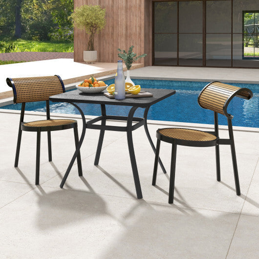 32 Inch Patio Dining Table Metal Square Table for Dining with 4 Curved Legs-Gray LuxuryLifeWay Online Store