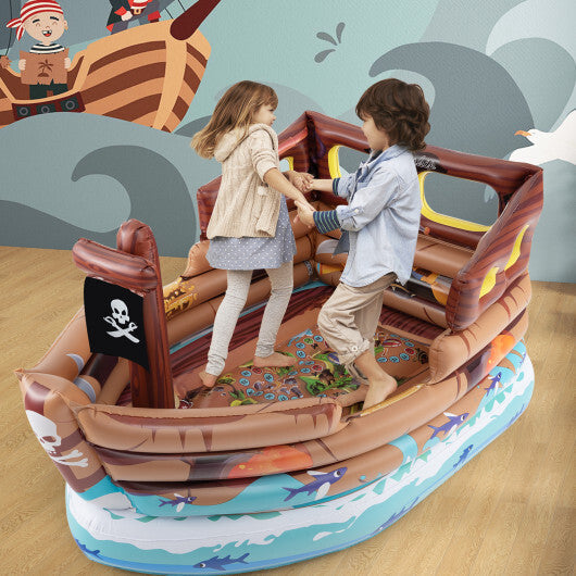 Inflatable Pirate Ship Playhouse with Built-in Motor and Inflatable Toy Sword-Brown LuxuryLifeWay Online Store