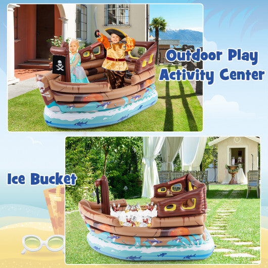 Inflatable Pirate Ship Playhouse with Built-in Motor and Inflatable Toy Sword-Brown LuxuryLifeWay Online Store