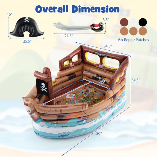 Inflatable Pirate Ship Playhouse with Built-in Motor and Inflatable Toy Sword-Brown LuxuryLifeWay Online Store