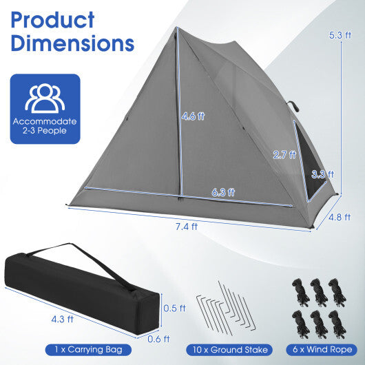 Pop-up Camping Tent for 2-3 People with Carry Bag and Rainfly for Backpacking Hiking Trip-Gray - Color: Gray LuxuryLifeWay Online Store