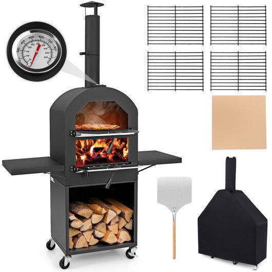 Outdoor Pizza Oven with Protective Cover and Grill Racks and Built-in Thermometer LuxuryLifeWay Online Store