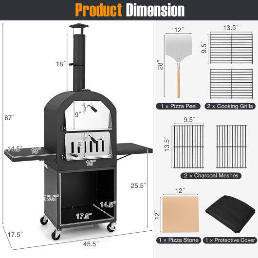 Outdoor Pizza Oven with Protective Cover and Grill Racks and Built-in Thermometer LuxuryLifeWay Online Store