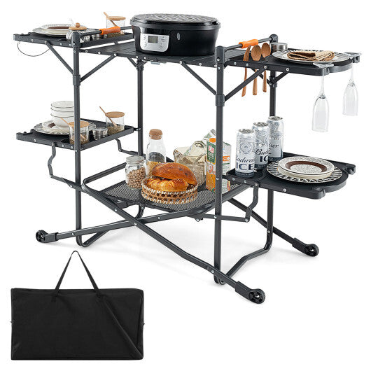 Folding Portable Outdoor Cook Station with Heat-Resistant Aluminum Tabletop