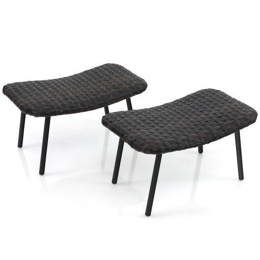 All Weather Outdoor Ottomans Set Patio Footrest Seats Set with Sturdy Metal Legs -Brown LuxuryLifeWay Online Store