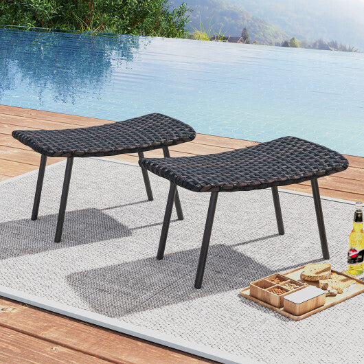 All Weather Outdoor Ottomans Set Patio Footrest Seats Set with Sturdy Metal Legs -Brown LuxuryLifeWay Online Store