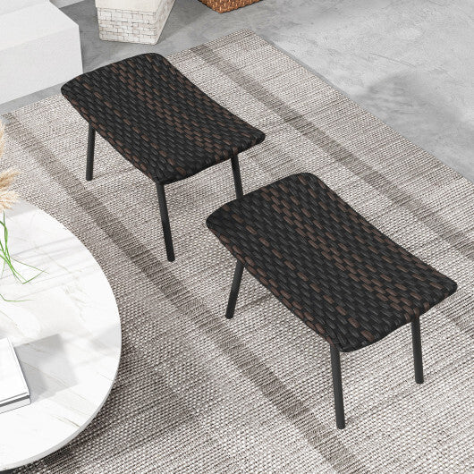 All Weather Outdoor Ottomans Set Patio Footrest Seats Set with Sturdy Metal Legs -Brown LuxuryLifeWay Online Store
