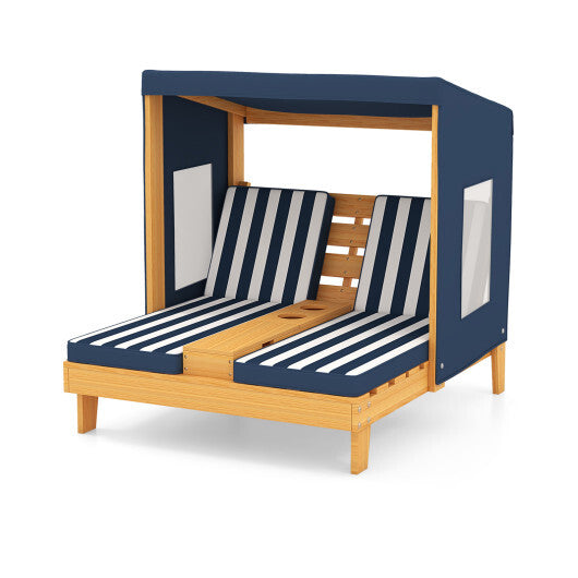 Kids Patio Lounge Chair with Cup Holders and Awning-Multicolor
