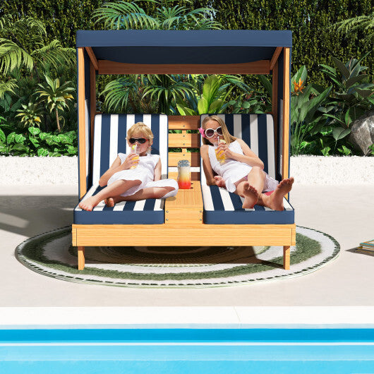 Kids Patio Lounge Chair with Cup Holders and Awning-Multicolor