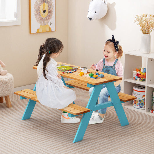 Children Outdoor Wooden Table with Bench Seats for Indoor and Outdoor Use-Natural LuxuryLifeWay Online Store