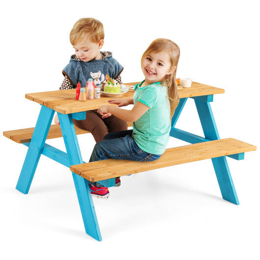 Children Outdoor Wooden Table with Bench Seats for Indoor and Outdoor Use-Natural LuxuryLifeWay Online Store