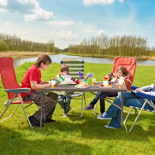5FT Folding Picnic Table with Rattan Grain HDPE Tabletop and Sturdy Metal Fame-Coffee LuxuryLifeWay Online Store
