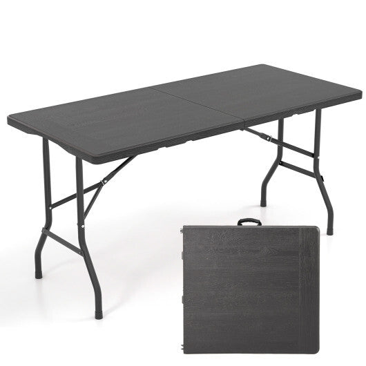 5FT Folding Picnic Table with Wood Grain HDPE Tabletop and  Non-slip Foot Pads-Black LuxuryLifeWay Online Store
