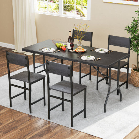 5FT Folding Picnic Table with Wood Grain HDPE Tabletop and  Non-slip Foot Pads-Black LuxuryLifeWay Online Store