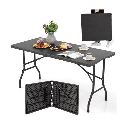 5FT Folding Picnic Table with Wood Grain HDPE Tabletop and  Non-slip Foot Pads-Black LuxuryLifeWay Online Store