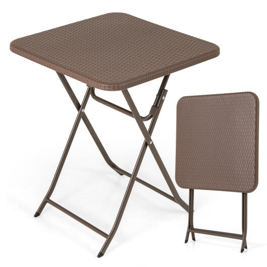 Folding Picnic Table with Rattan Grain HDPE Tabletop and Sturdy Metal Fame-Coffee LuxuryLifeWay Online Store