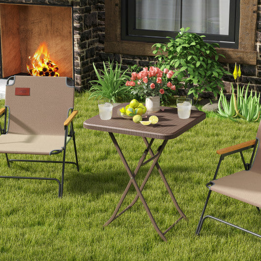 Folding Picnic Table with Rattan Grain HDPE Tabletop and Sturdy Metal Fame-Coffee LuxuryLifeWay Online Store