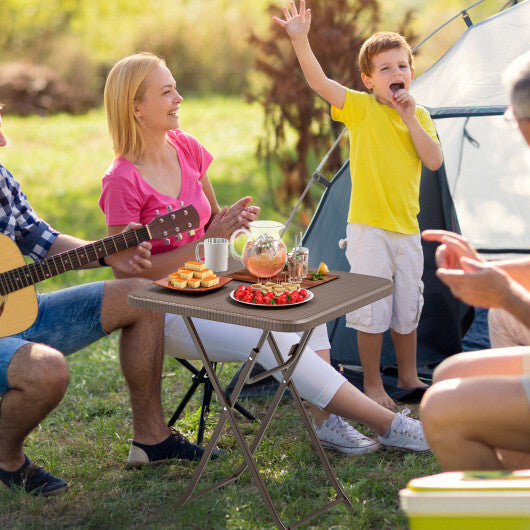 Folding Picnic Table with Rattan Grain HDPE Tabletop and Sturdy Metal Fame-Coffee LuxuryLifeWay Online Store