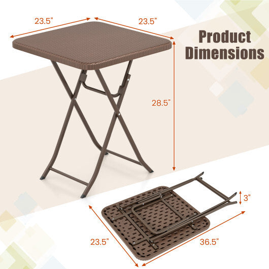Folding Picnic Table with Rattan Grain HDPE Tabletop and Sturdy Metal Fame-Coffee LuxuryLifeWay Online Store