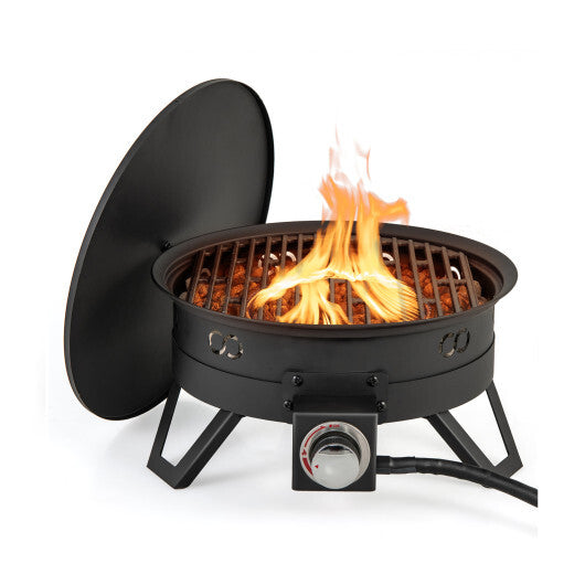 17 Inch Portable Gas Fire Pit with Folding Legs and Removable Grill for Camping-Black LuxuryLifeWay Online Store