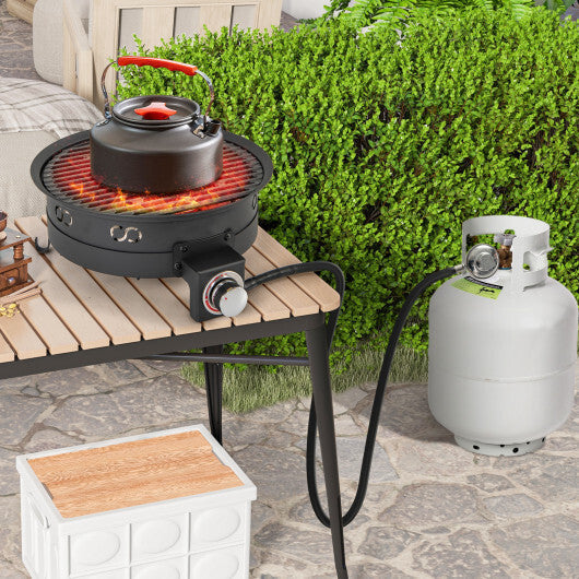 17 Inch Portable Gas Fire Pit with Folding Legs and Removable Grill for Camping-Black LuxuryLifeWay Online Store