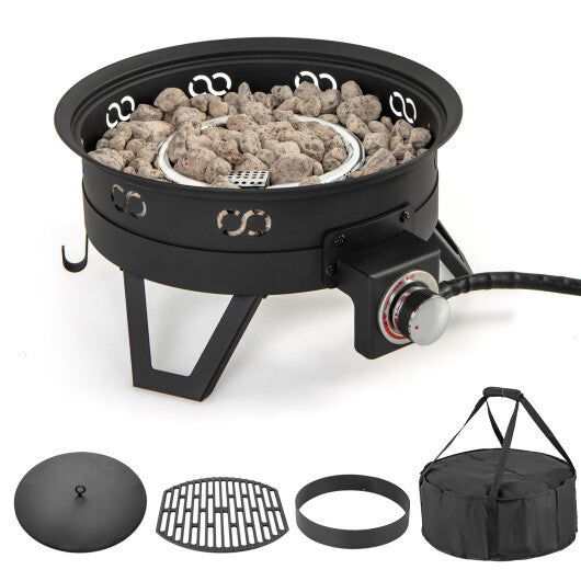 17 Inch Portable Gas Fire Pit with Folding Legs and Removable Grill for Camping-Black LuxuryLifeWay Online Store