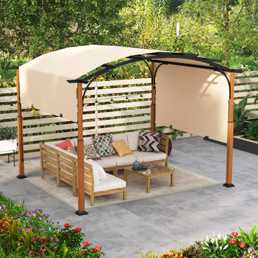 10 x 12 FT Outdoor Retractable Pergola with Retractable Canopy for Patio-Beige LuxuryLifeWay Online Store