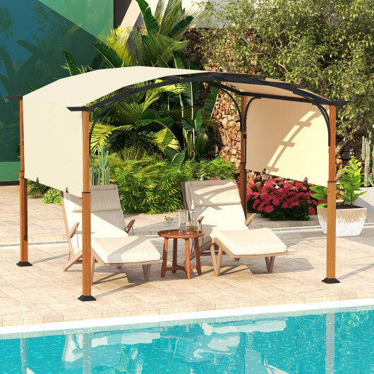 10 x 12 FT Outdoor Retractable Pergola with Retractable Canopy for Patio-Beige LuxuryLifeWay Online Store
