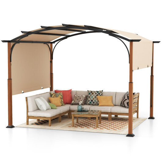 10 x 12 FT Outdoor Retractable Pergola with Retractable Canopy for Patio-Beige LuxuryLifeWay Online Store