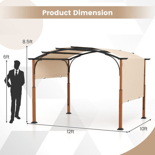 10 x 12 FT Outdoor Retractable Pergola with Retractable Canopy for Patio-Beige LuxuryLifeWay Online Store