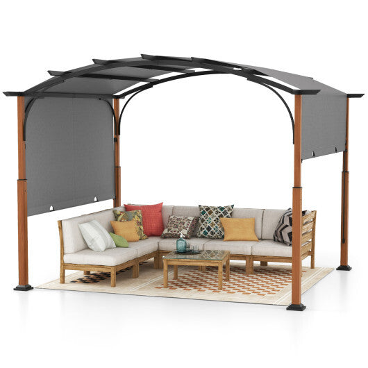 10 x 12 FT Outdoor Retractable Pergola with Retractable Canopy for Patio-Beige LuxuryLifeWay Online Store